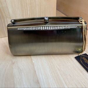 Scheilan Antique Brass Rhinestone Metal Clutch Bag